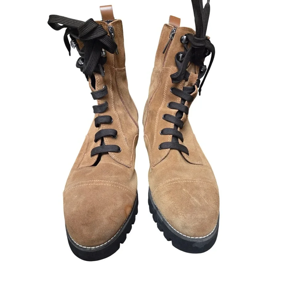 Donald Pliner Suede Ankle Boots Lace Up Zipper Lug Sole Brown Women's Size‎ 9.5M